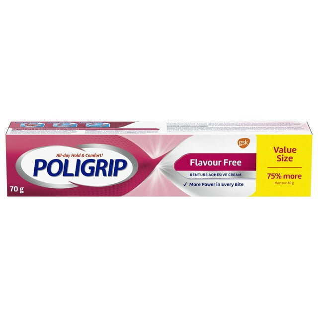 Poligrip Flavour Free Denture Adhesive Cream, Zinc Free, 70 Grams