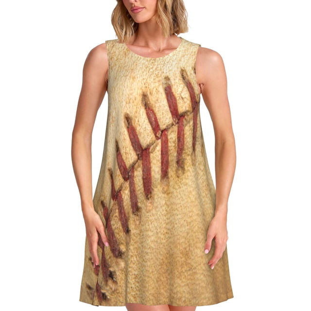 Fotbe Vintage Baseball Vestido de Verano sin Mangas para Mujer – Vestido Midi Línea A, Estilo Camiseta Floral, Vestido Playero Casual y Fluido