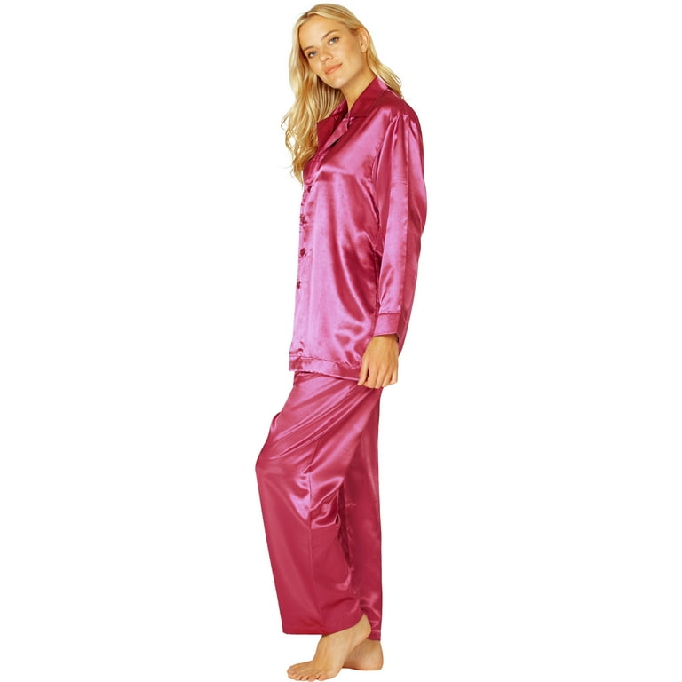 Intimo Womens Poly Charmeuse Pajama Set Roseberry Medium