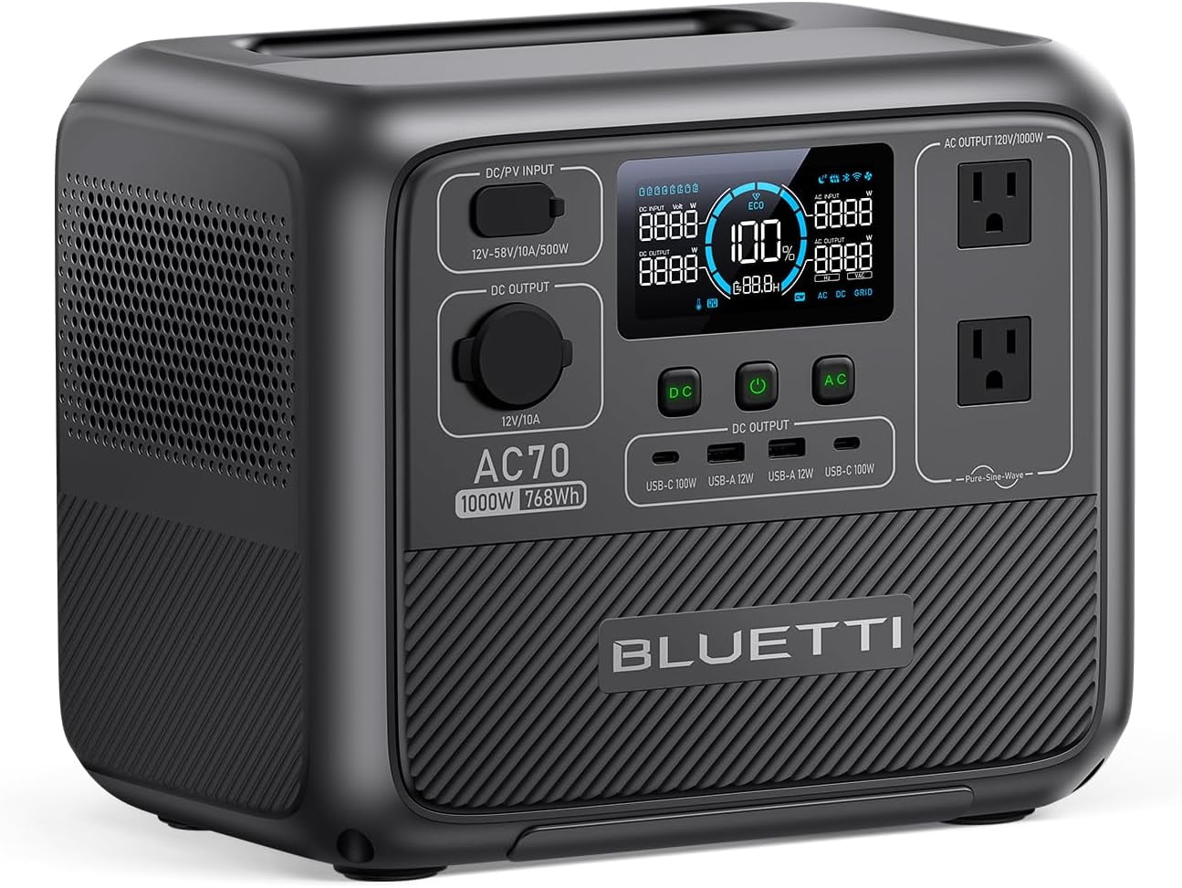 BLUETTI AC70 Portable Solar Generator, 768Wh LiFePO4 Power Station, 80% ...