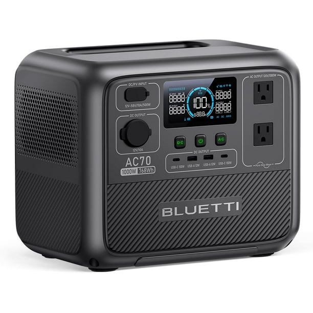 BLUETTI Portable Power Station EB70S, 716Wh LiFePO4 Battery Backup w/ 4  800W AC Outlets (1,400W Peak), 100W Type-C, Solar Generator for Road Trip