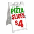 thumbnail image 1 of NY Style Pizza Slices $4 (24" X 36") Deluxe A-Frame Signicade, Includes 2 Removable Panels & Stand, 1 of 4
