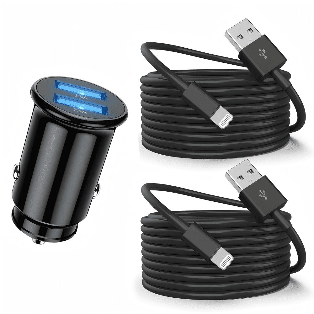 Car Charger,Fast Charger,2 Fast Charger Cables,24w Car Charger，with 3 ft Charger Cables Compatible with iPhone 14/iPhone 13/iPhone 12/iPhone 11/iPhone x