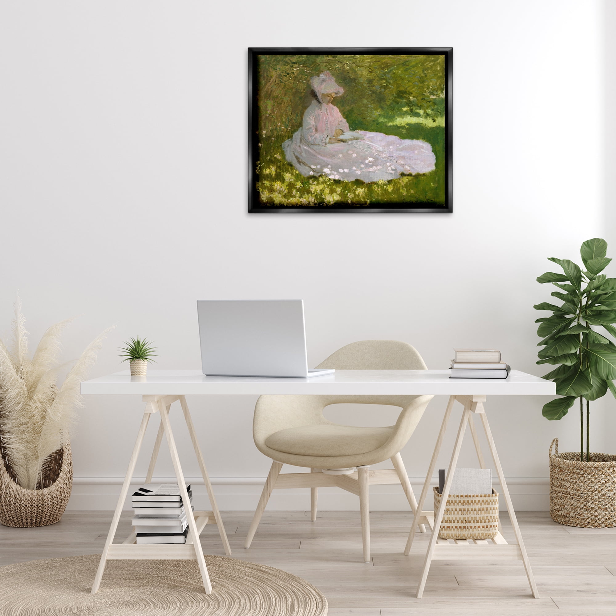 Stupell Industries Classical Monet Springtime Portrait People Painting Black Floater Framed Canvas Art Print Wall Art, 31 x 25