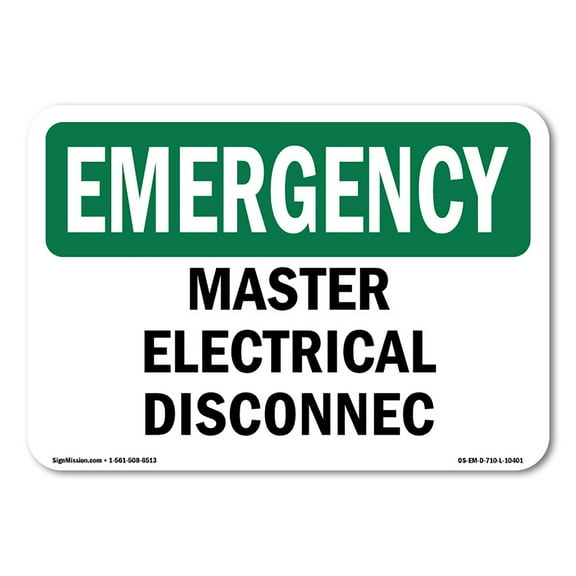 OSHA EMERGENCY Sign - Master Electrical Disconnect | Plastic Sign | Protect Your Business, Construction Site, Warehouse & Shop Area | Made in the USA