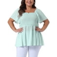 thumbnail image 1 of Blusas de verano de talla grande para mujer GRACE & GRANDEUR, con cuello cuadrado, mangas cortas, dobladillo con volantes, casual y suelta, 1X verde claro, 1 of 1
