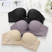 Women Sexy Strapless Push Up Bra Front Closure Bralette Invisible Bras Underwear Lingerie 1/2 Cup Seamless Bras Serum ABC Cup