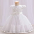 thumbnail image 5 of Jalioing Puffy Dress for 0-3 Years Infant Baby Girl Lace Bow Mesh Dresses Summer Cute Layered Skirt (2-3 Years, White), 5 of 9