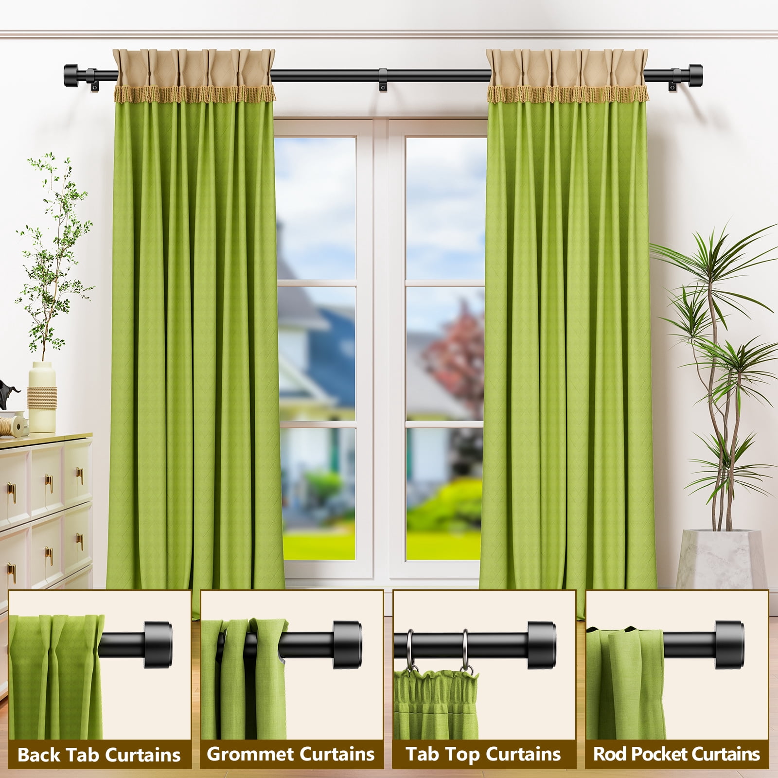Heavy Duty Adjustable Curtain Rods for Windows, 1-Inch Diameter Matte Black Curtain Rod, 32-120 Inches