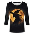 thumbnail image 3 of aohooy Women's 3/4 Sleeve Halloween Shirts Crewneck Shirts Funny Pumpkin Witch Ghost Bats Graphic Blouses T-Shirt Multicolor,M, 3 of 4