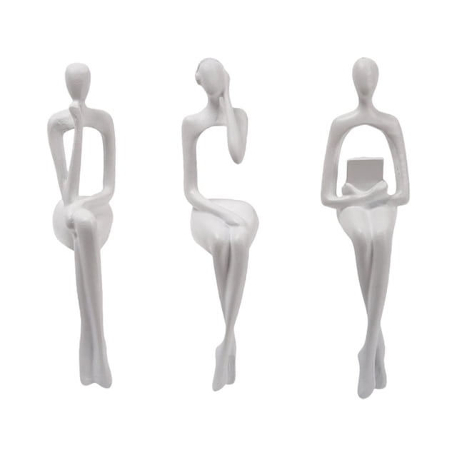 yuksok 3PCS Sitting Thinker Statue Abstract Figurines for Shelf Tabletop Decoration White