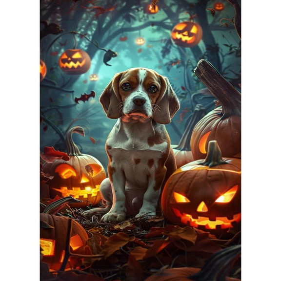 5D Diamond Art Halloween Pumpkin and Beagle Dog DIY Paint with Full Drill Round Diamond Gems Painting by Number Kits for Adults Art Craft Home Wall Decor 15.8x19.8in(1)