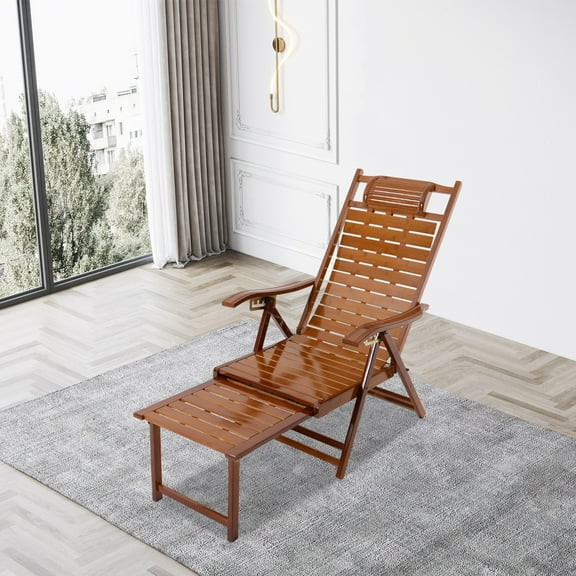 Bamboo Lounge Chair, Folding Reclining Chair with Adjustable Backrest 22.05 lbs