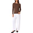 thumbnail image 2 of Suéteres de manga larga con cuello barco para mujer INSPIRE CHIC, tops de punto casuales, color café, 2 of 6
