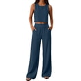 thumbnail image 3 of Suit Set for Women Solid Color Sleeveless Crop Top Wide Leg Pants With Pockets Elegant Casual Matching Outfit For Daily Commute, 3 of 8