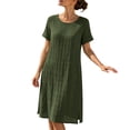 thumbnail image 2 of ClodeEU Women's Round Neck Short Sleeve Side Slit Midi Dress,Solid Color Casual Summer Dress b-Army Green,Women's Plus XXL, 2 of 6