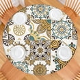 thumbnail image 2 of Elastic Hem Round Tablecloth Bohemian Style, Floral Design for Tables 52-56 Inches, Vibrant Cover for Patio Dining Decor, 2 of 7