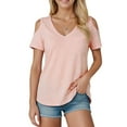 thumbnail image 2 of vigerkar Womens V Neck Cold Shoulder Tops Short/Long Sleeve Summer T Shirts Basic Tees Red, L, 2 of 9