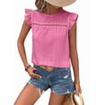 thumbnail image 3 of Women Summer Eyelet Tops Dressy Casual Crew Neck Ruffle Cap Sleeve Boho Shirts Lace Embroidered Blouses 2025 Pink M, 3 of 9