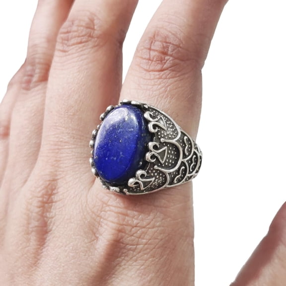 Lapis Lazuli Mans Ring, Natural Afghani Lapis Lazuli, Silver Jewelry, 925 Silver Ring, Birthday Gift, Heavy Mens Ring, Arabic Design, Ottoman Style Ring, Christmas, Turkey Mens Signet Ring
