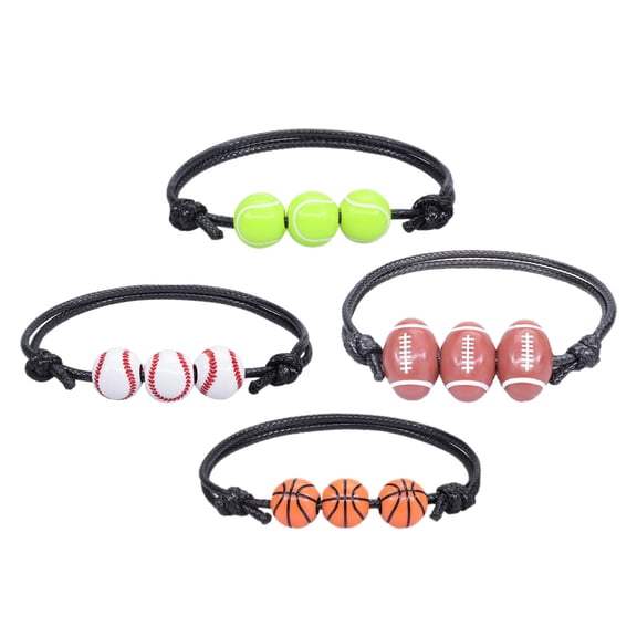 Tineasur 4-Piece Boys Baseball Jewelry Set with Comfortable Plastic Wristbands, Assorted Colors for Parties and