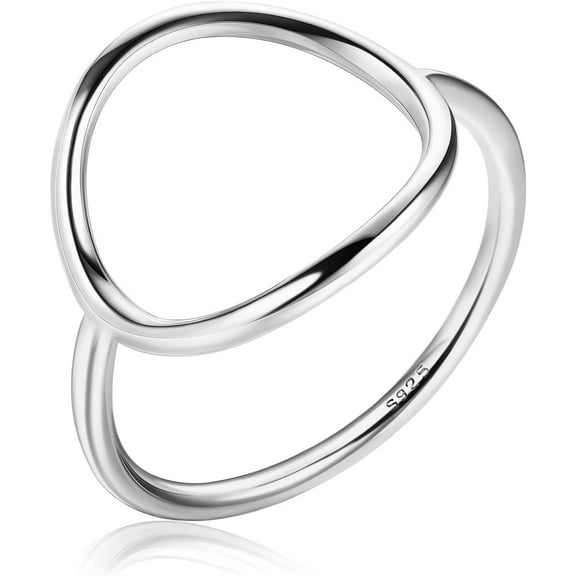 925 Sterling Silver Ring for Women 18K White Gold Plated Open Circle Karma Rings Polished Fashion Simple Plain Stackable Statement Promise Rings Comfort Fit Size 5-9