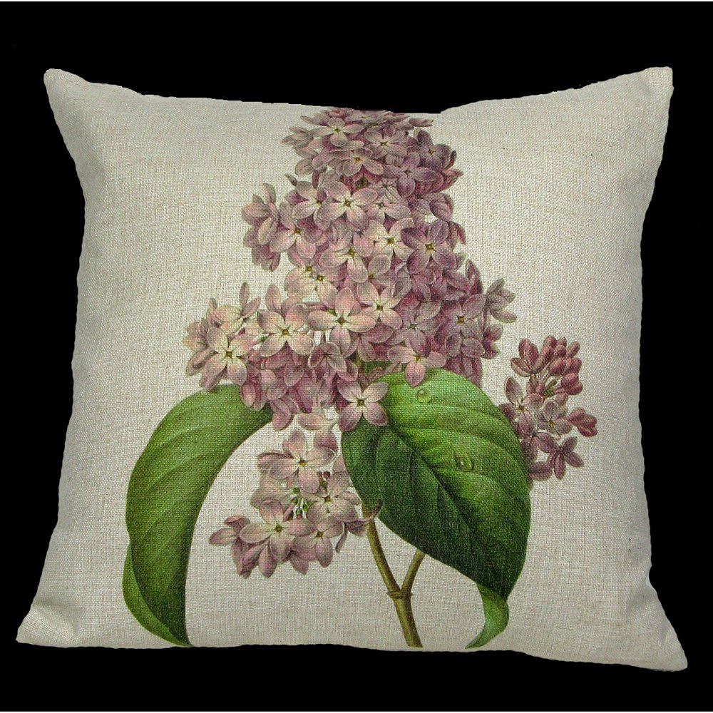 18" Purple and Green Square Lilac Detail Throw Pillow