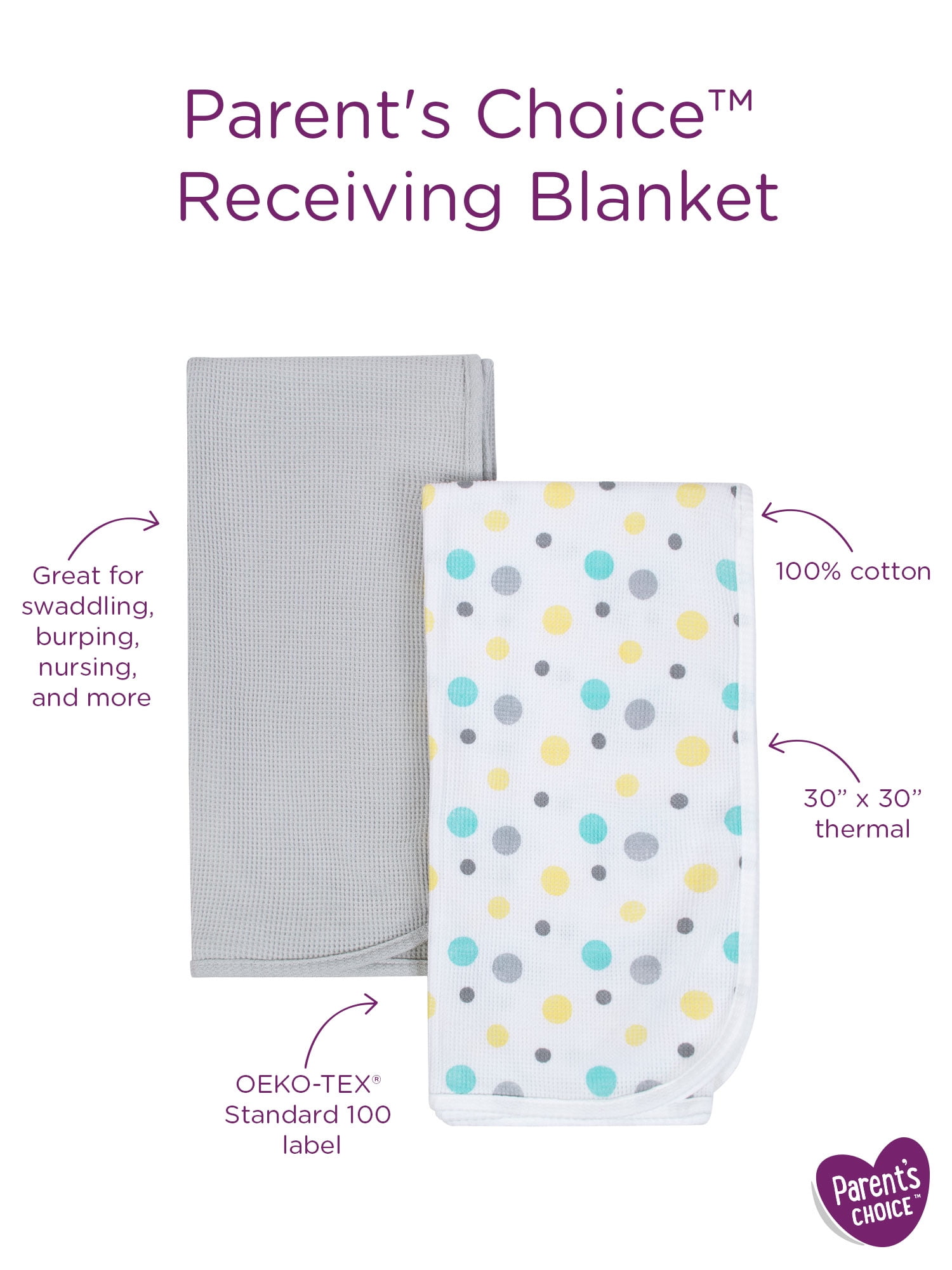 Parent´s Choice Baby Neutral Sheep Thermal Blankets, 2-Pack, Gray Moonlight