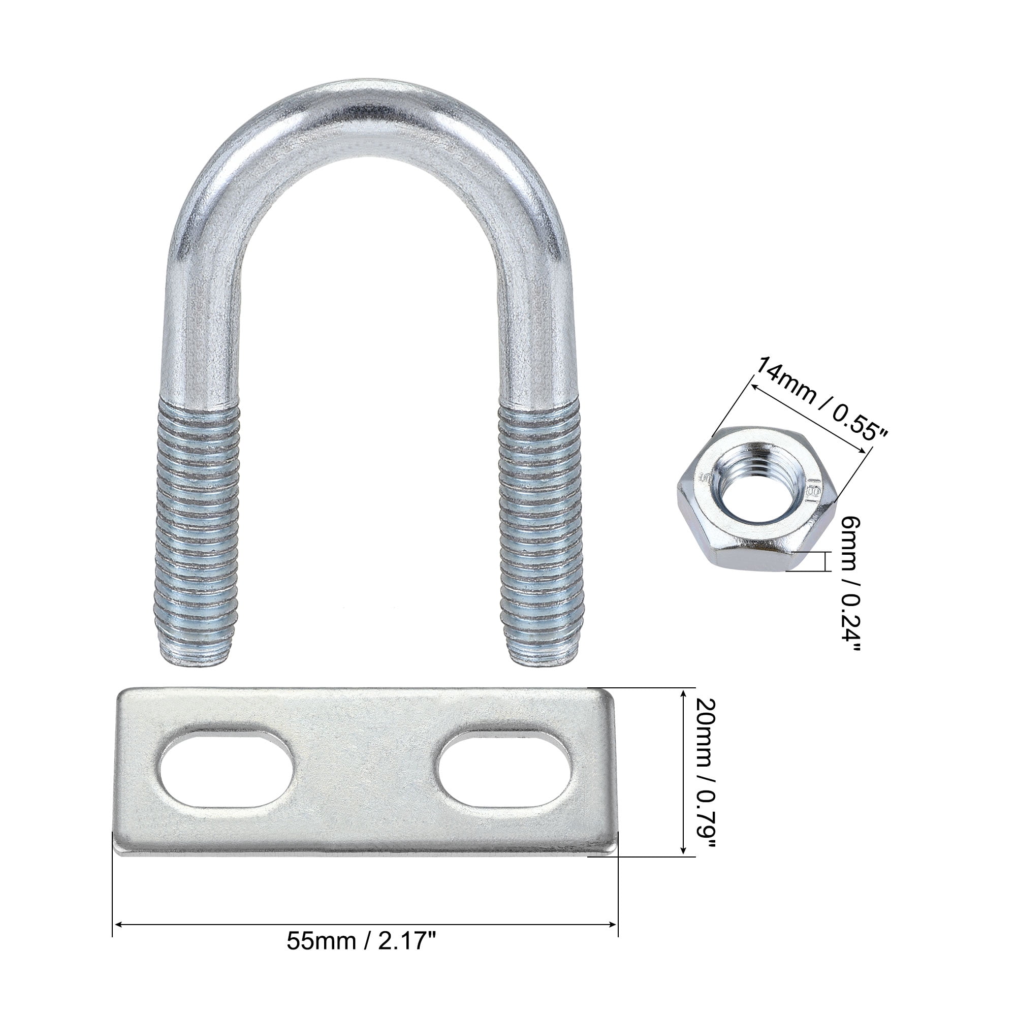 Uxcell 4-Pack Steel U-Bolts - M8 Thread 22mm Inner Width With Nuts & Plates