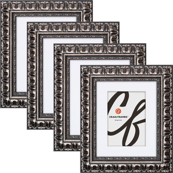 Craig Frames Bravado, 16x22 inch Antique Silver Picture Frame Matted for a 12x18 Photo, Set of 4