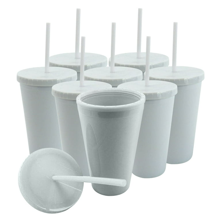 16 oz Acrylic Double Walled Tumblers With lids And Straws, Great for Hot  and Cold Drinks, White - Lot of 8 