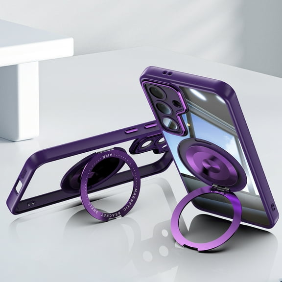 Allytechgroup Galaxy S25 Clear Case with Tempered Glass Lens Protector, Military Grade Shockproof Kickstand Anti-Yellow Anti-Scratch Bumper Phone Case Cover for Samsung Galaxy S25, Darkpurple