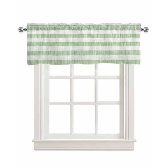 Sage Green Stripes Kitchen Valances for Windows Farmhouse Linen Window Valance Curtain for Living Room Window Treatment Vintage Farmhouse Linen Styles Boho Valance Rod Pocket Topper, 60 x 18 Inch