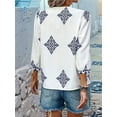 thumbnail image 6 of Women'S Casual V Neck Floral Print Chiffon Blouses 3/4 Sleeve Boho Summer Tops Shirts Blue L, 6 of 8