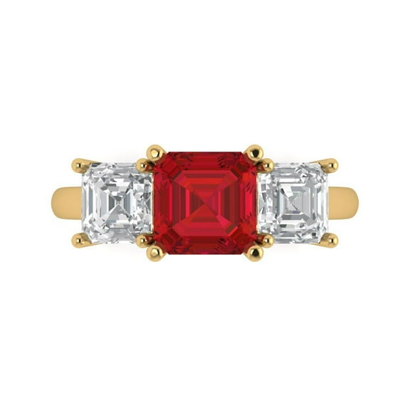 Clara Pucci 14K Yellow Gold 4ct Ruby Three-Stone Ring for Women