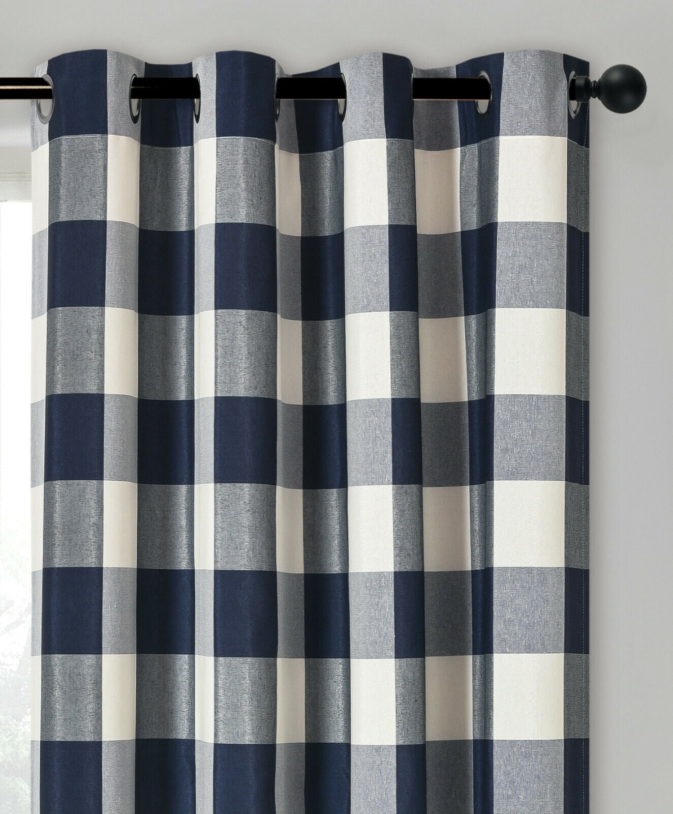 Kate Aurora Navy Blue Plaid Lodge Farmhouse Grommet Curtains, 54” x 84” (2 Panels)