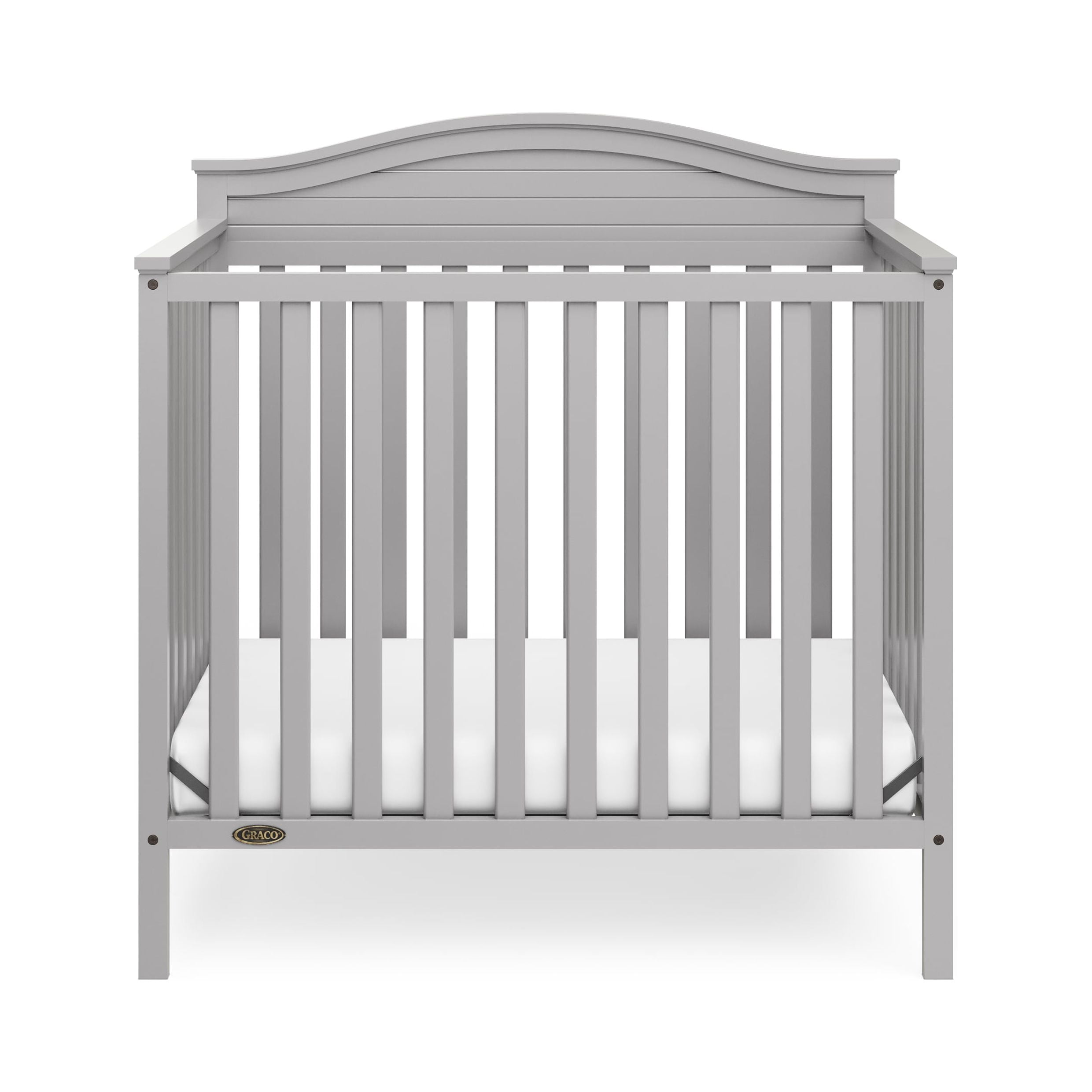 Graco Stella 4-in-1 Convertible Baby Mini Crib with Mattress, Pebble Gray