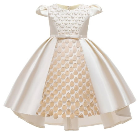

KONBECA Toddler Girls Princess Dress Little Girls Party Wedding Dress Lace Bowknot Cute Mermaid Beading Dress Kids Pageant Flower Girl Sleeveless Dress Birthday Gifts for Girls Beige (9-10 Years)