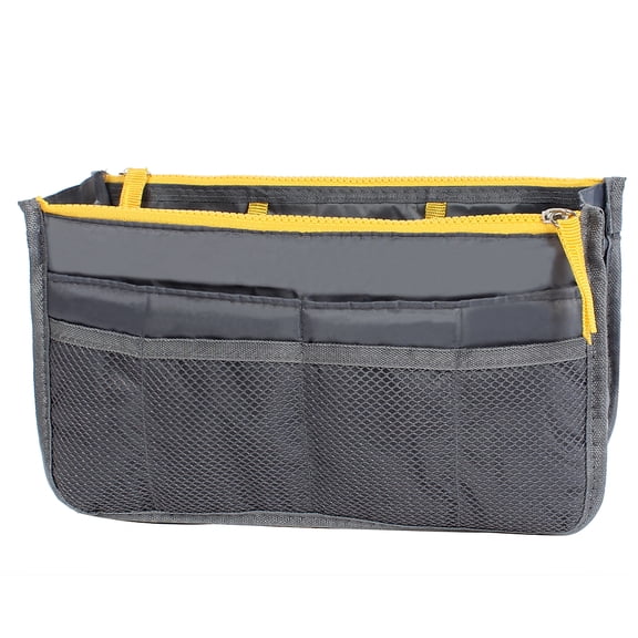 Unique Bargains Cosmetic Makeup Storage Handbag Tote Insert Purse Organizer Gray