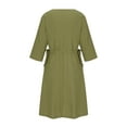 thumbnail image 2 of Birdeem Robe d'Été Ample pour Femme en Coton et Chanvre à Col en V, Manches Trois Quarts, Robe à Cordon, Jupe, 2 of 7