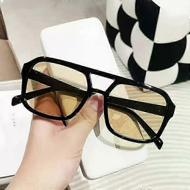 Square Big Frame Sunglasses For Men And Women Lightweight Frame Black Yellow Sun Glasses With Uv Protection