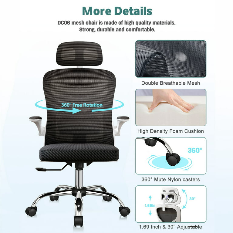 Mimoglad Office Chair, High Back Ergonomic Desk Chair with Adjustable  Lumbar Support and Headrest, Swivel Task Chair with flip-up Armrests for  Guitar