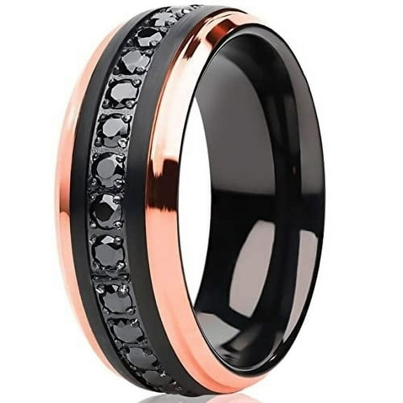 Rose Gold Tungsten Wedding Ring,Black Tungsten Wedding Band,8mm Wedding Ring,Tungsten Carbide Ring,Anniversary Ring