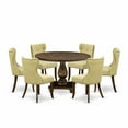thumbnail image 2 of East West Furniture 7-Pc Dining Set - Wood Dining Table and 6 Limelight Color Parson Kitchen Chairs with Button Tufted Back - Distressed Jacobean Finish, 2 of 7