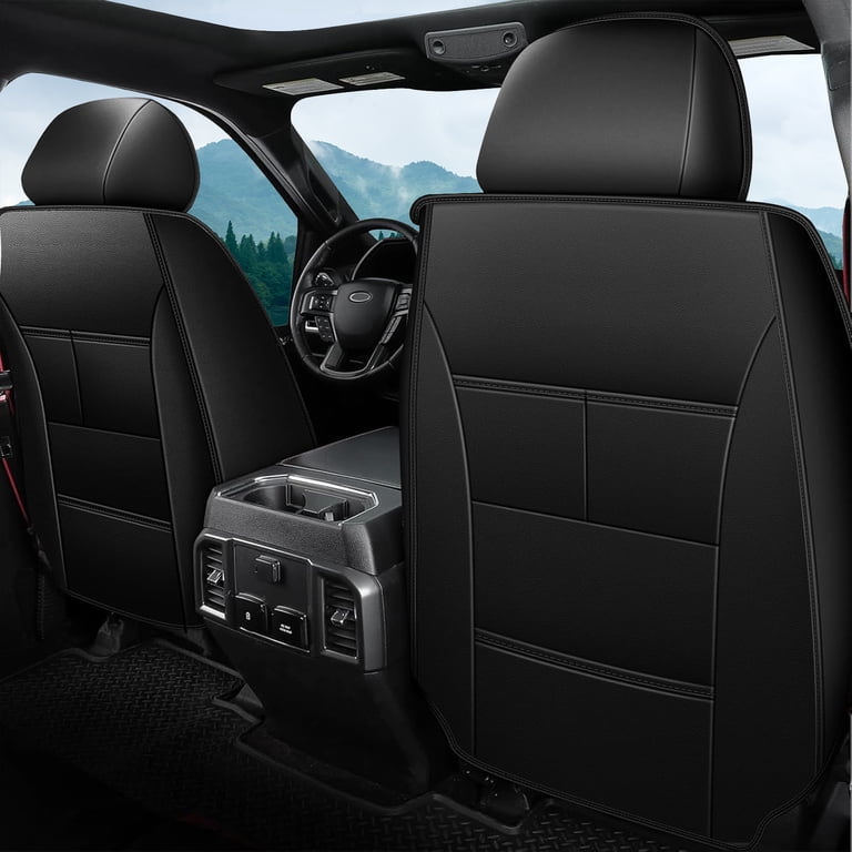 Leather Full Seat Cover Set For Ford F-150 Crew Cab 2009-2021 – 11 Pieces, Black+Gray, Waterproof