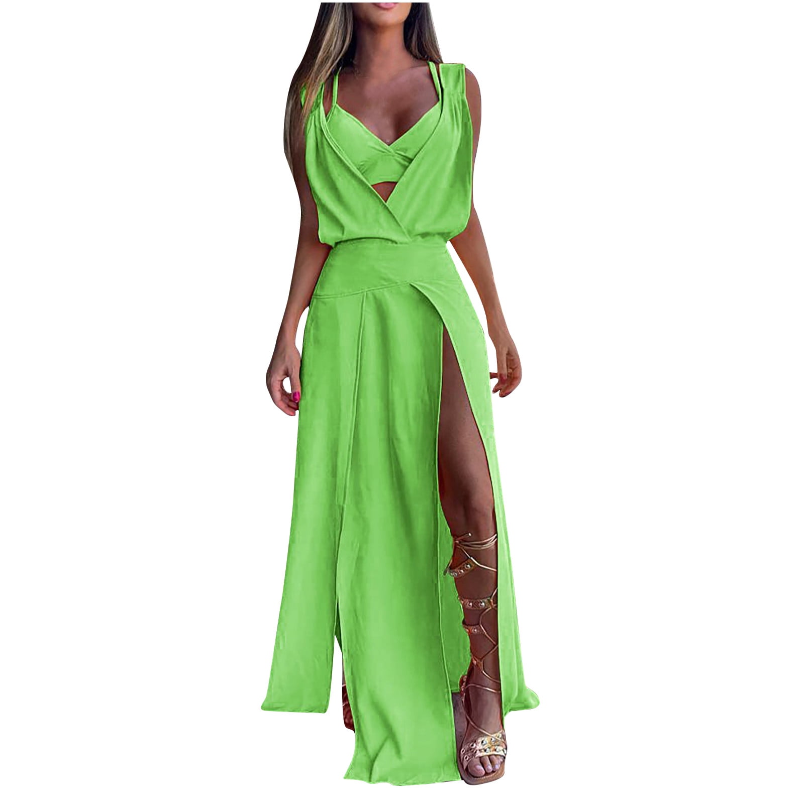 JNGSA Women's Sleeveless Dress Backless Spilt Maxi Dress and