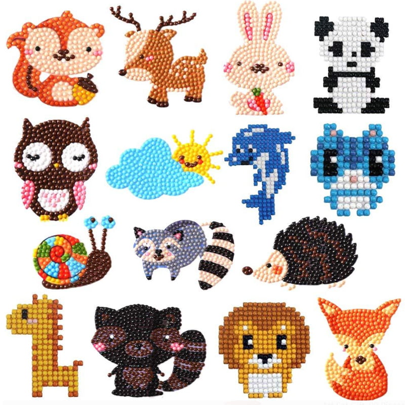 24 Zoo Animal Paint by Number Rhinestone Sticker Kits for Boys and Girls Perfect Kids School Classroom Exchange Gift! Valentines Day Diamond Painting by Number Craft Kit