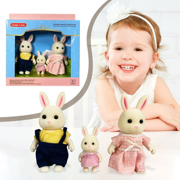 Calico Critters Milk Rabbit Family - Set of 4 Collectible Doll Figures for Children Ages 3+