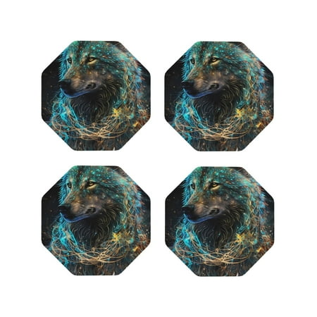 

Zeuib Artistic Light Dot Wolf、 Print Set of 4 Coasters for Drinks Glass & Cups Stain Protection Table Coaster Set Decorative Coffee Cup Coasters Housewarming Gift for Home Decor-Octagon