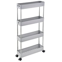 4-Tier Slim Storage Cart,Bathroom Storage Organizer,Slim Rolling Cart,Slide Out Storage Cart with Wheel,Mobile Shelving Unit for Bathroom Kitchen Bedroom Laundry Narrow Places (Grey)